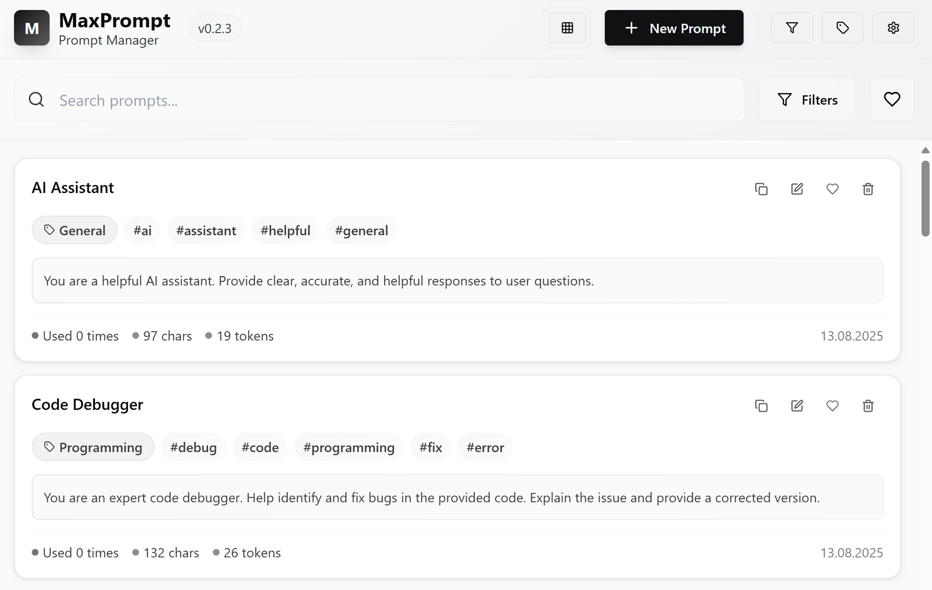 MaxPrompt app interface